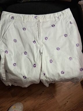 Kim Rogers White Shorts with Purple Floral Embroidery